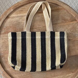 H&M Black and Cream Striped Tote Bag